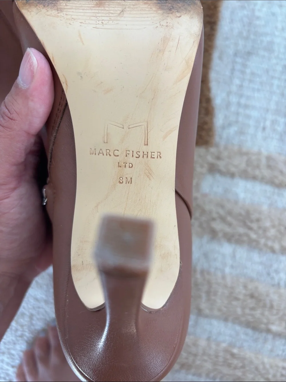 Marc Fisher Brown Leather Pointed Ankle Booties with Side Zip